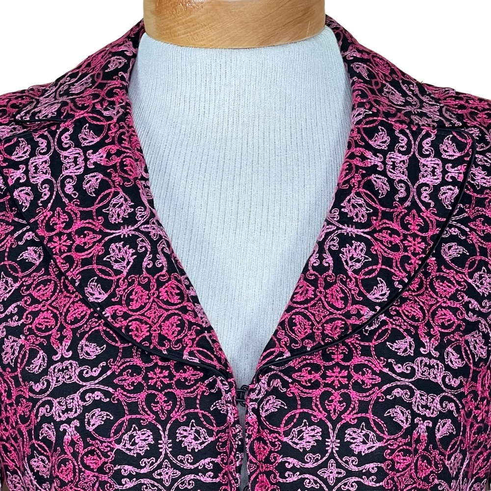 Talbots Petites Women’s Embroidered Pink & Black Cotton Blazer Size 4 EUC - Picture 2 of 14